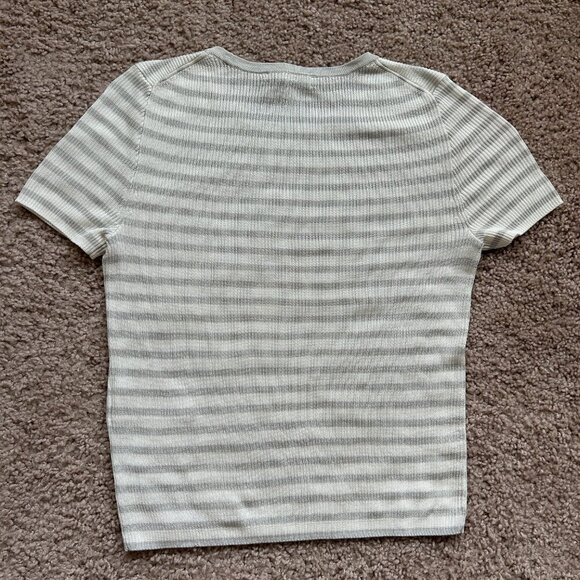 Madewell Monument White Gray Striped Micro-Rib Sweater Tee Size XXS - Picture 6 of 10